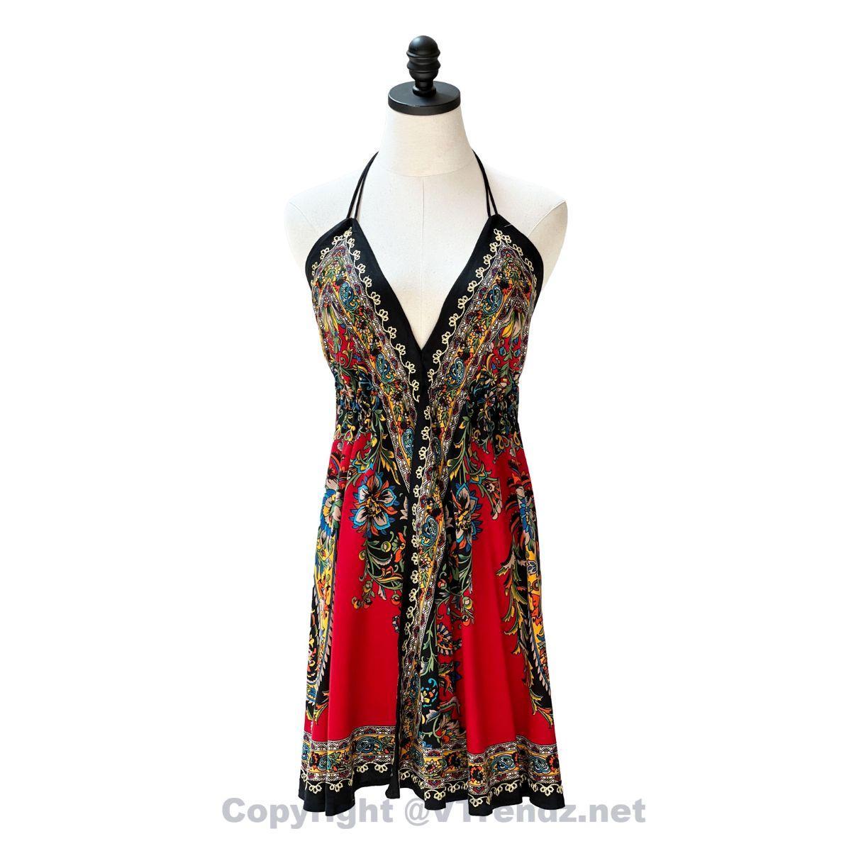 Hand-Printed Jamawar Short Scarf Halter Dress - Image 36