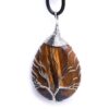 Tiger Eye Teardrop Natural Crystal Pendants with Tree of Life Wire Wrapped Necklace, Unisex, Energy Balancing VTrendz