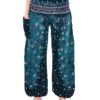 Teal Peacock Feather Print Smocked Thai Harem Pants VTrendz