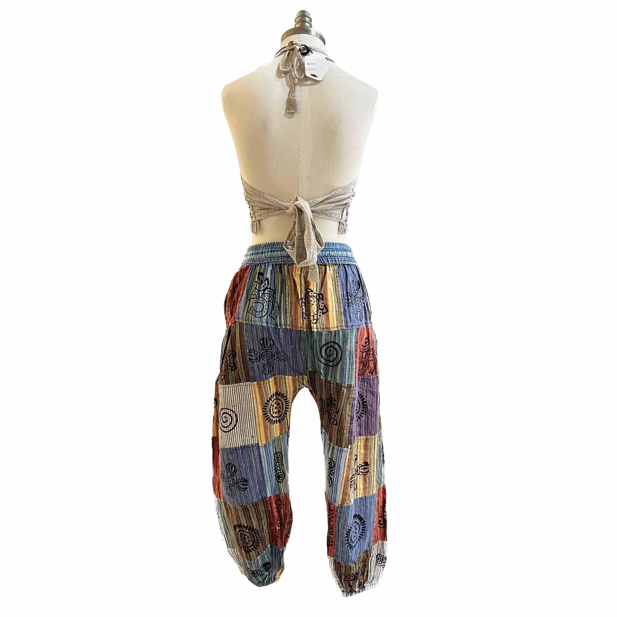 Striped Pleated Sacred Symbol Elastic Bottom Pants - Image 3