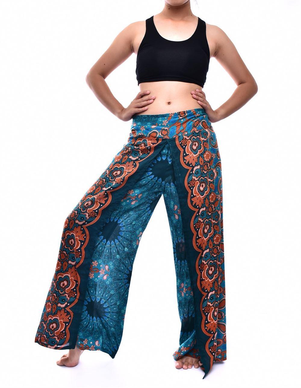 Teal Blue Open Leg Thai Palazzo Pants - Image 2