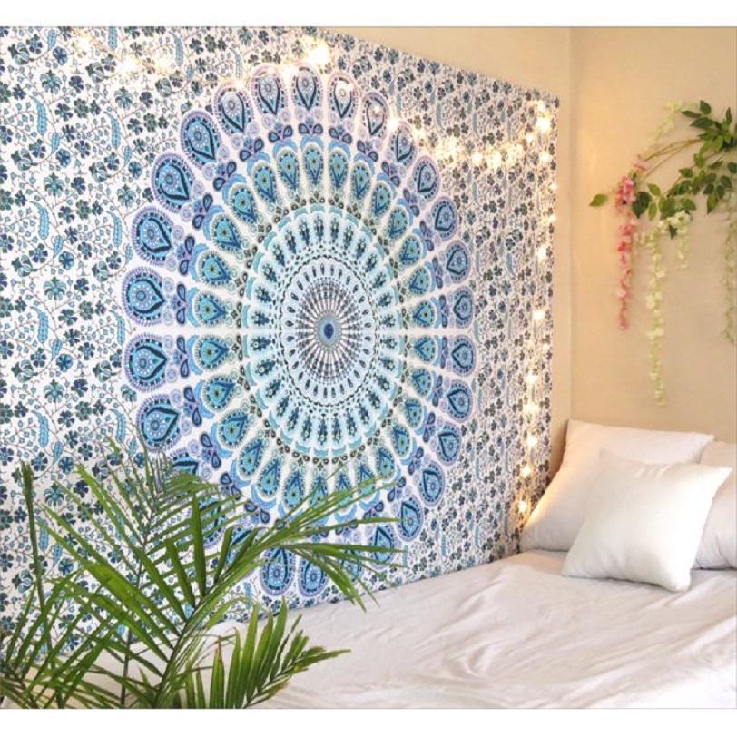 Mandala Mirchi Kali Turquoise Wall Hanging Handmade Cotton Tapestry 84"x54" inch