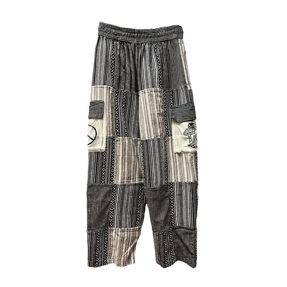 Black & White Cosmic Sign Patchwork Open Bottom Pants - Image 2
