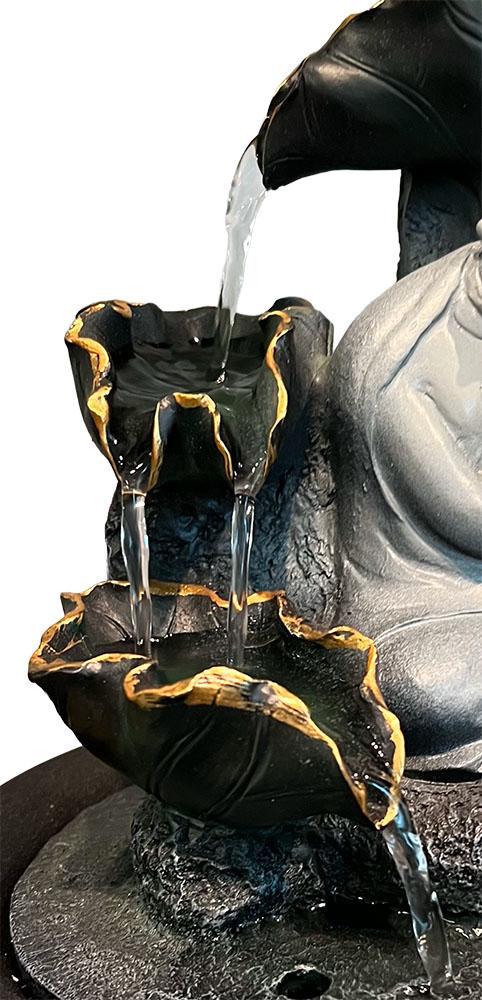 Resting Buddha with Leaves & LED Antique Resin Tabletop Waterfall Fountain - Image 2