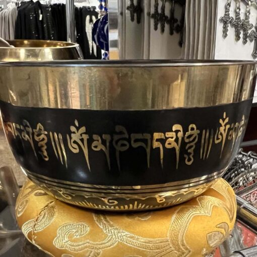 9 cm / 3.7" Black Mantra Cup Bowl Handcrafted 7 Metal Singing Bowl for Meditation, Relaxation & Healing with Wooden Mallet