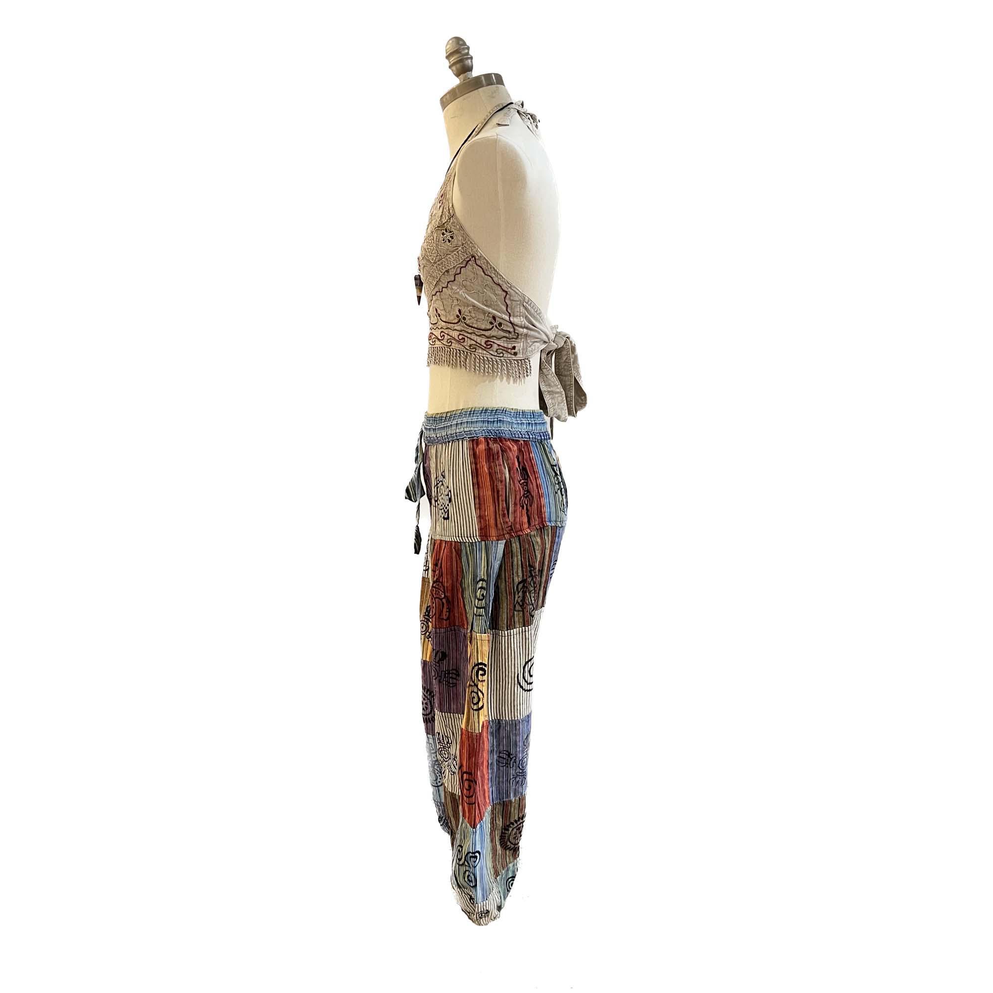 Striped Pleated Sacred Symbol Elastic Bottom Pants - Image 4