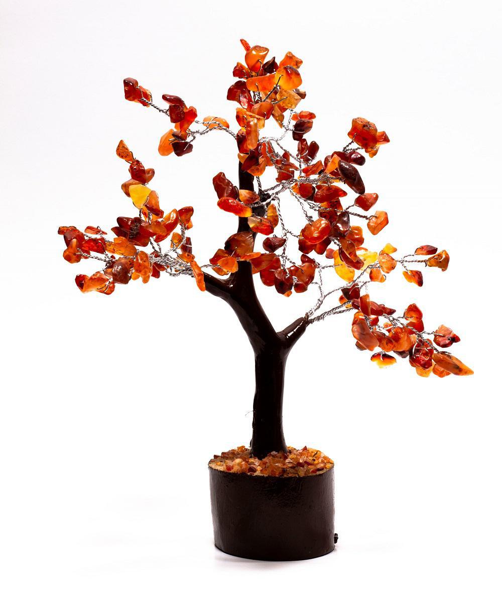 Red Carnelian Wood Base Gemstone Feng Shui Tree: The Fiery Pilot of Ambition