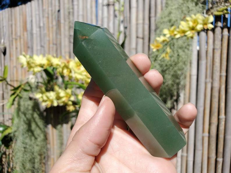 Green Aventurine Obelisk Tower Jumbo Healing Wand Spirit Stone 8 Faceted Pointed Obelisk Tower Healing Reiki Wand Metaphysical Balance Energy Approx. 4 inches tall - Image 2