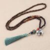 Holy Wood Beads Circular Pendant with Elephant Necklace for Energy Balancing, Positivity, Tranquility, and Meditation Vintage Nepal Long Buddhist Mala Wood Beaded Pendant & Necklace Ethnic Bohemian Boho Lucky Jewelry VTrendz