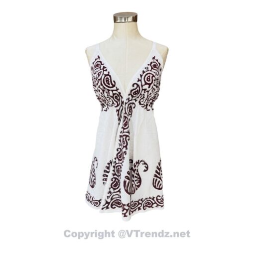 Batik Printed Short Scarf Dress with Adjustable Straps and Stretchable Back