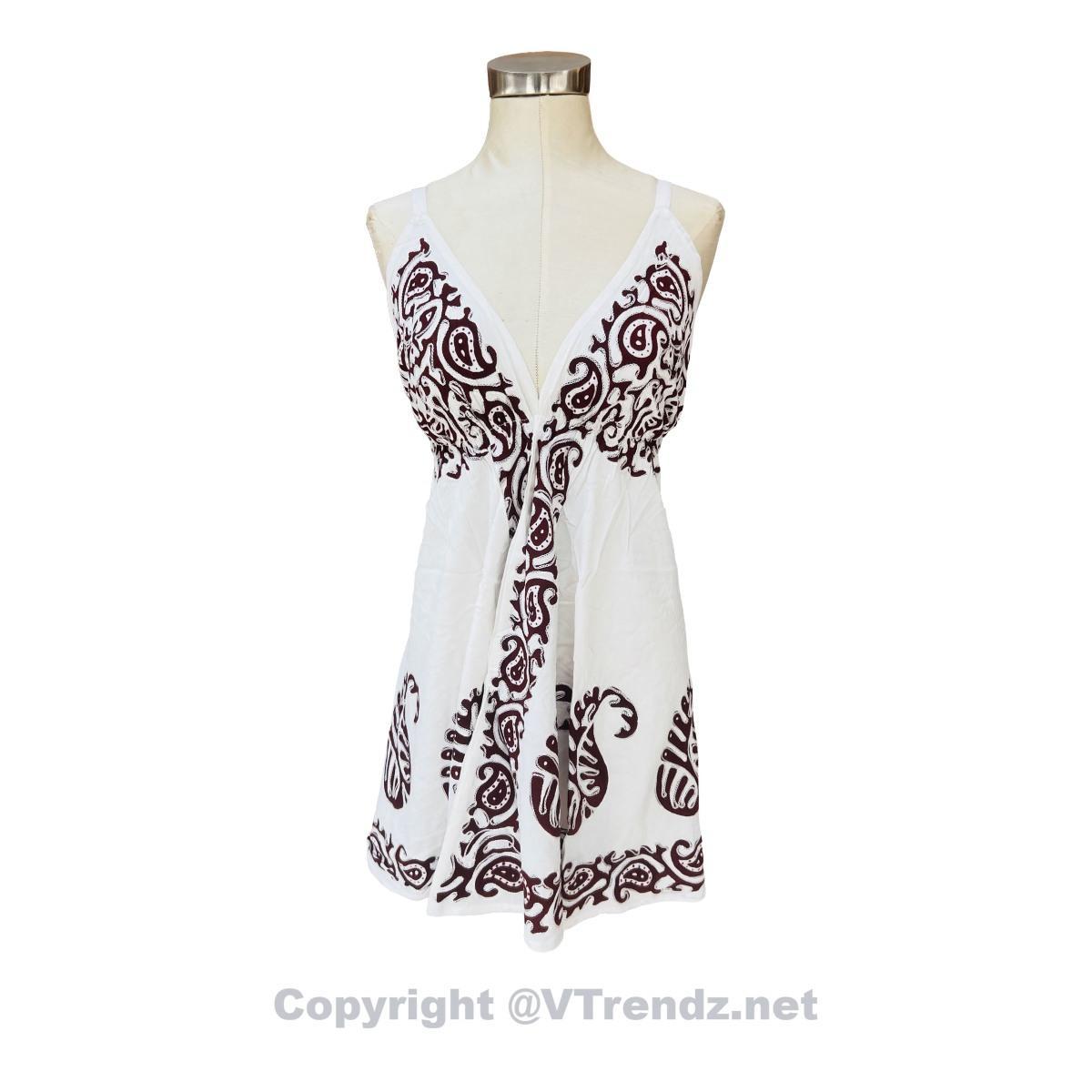 Batik Printed Short Scarf Dress with Adjustable Straps and Stretchable Back