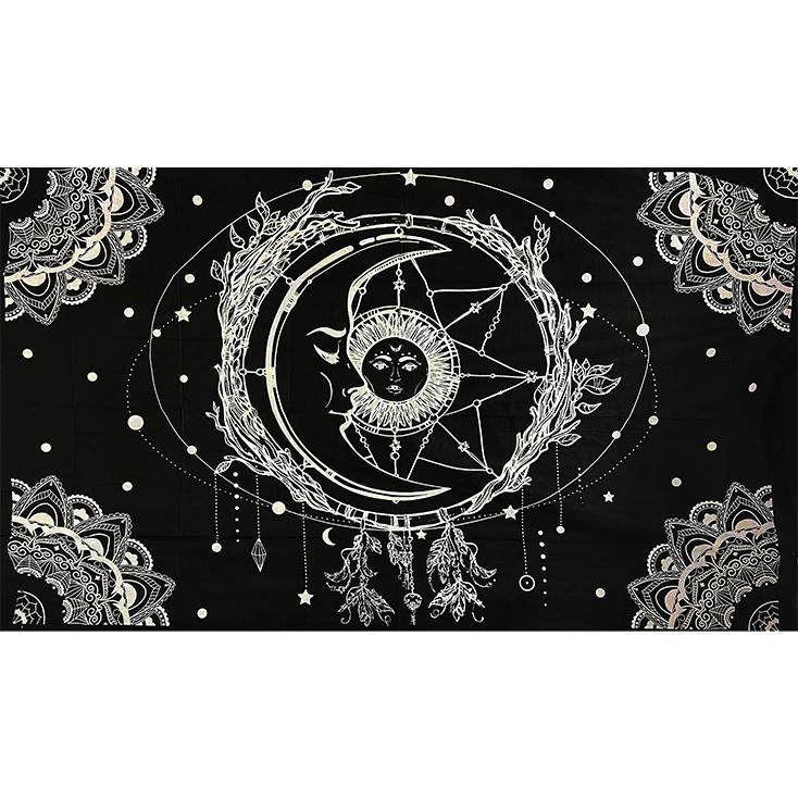 Sun Moon Dreamcatcher Tapestry Black and White 84" x 54" Inch