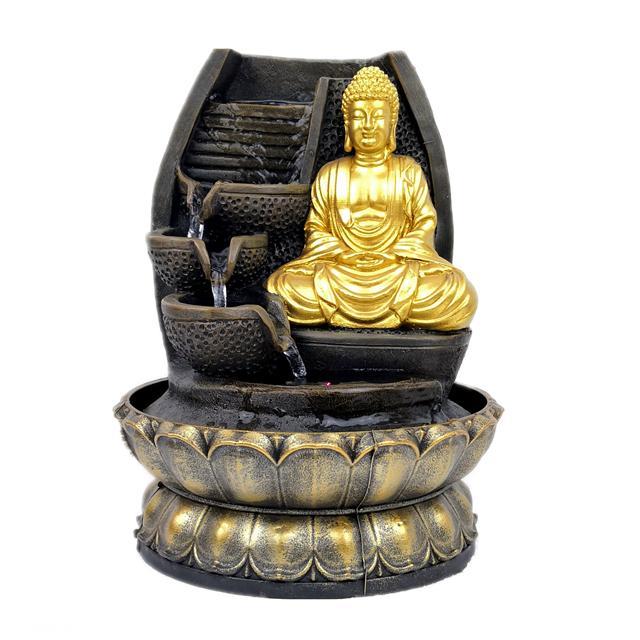 Buddha with Side waterfall LED Light Antique Resin Tabletop Waterfall Fountain
