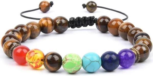 Tiger Eye 7-Chakra Adjustable Macrame Bracelet: Primal Courage & Total Alignment - Image 2