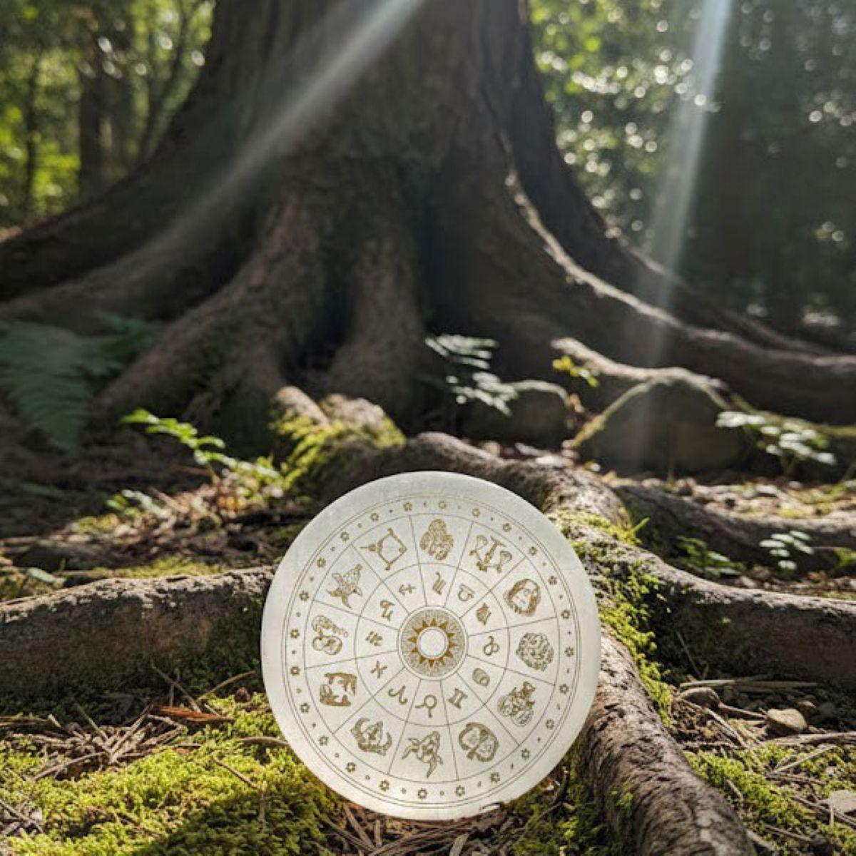 Selenite Engraved Horoscope Charging Plate: Celestial Alignment & Auric Reset (2.75–4 Inch) - Image 2