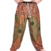 Olive Green & Rust Geometric Mandala Drawstring Thai Harem Pants