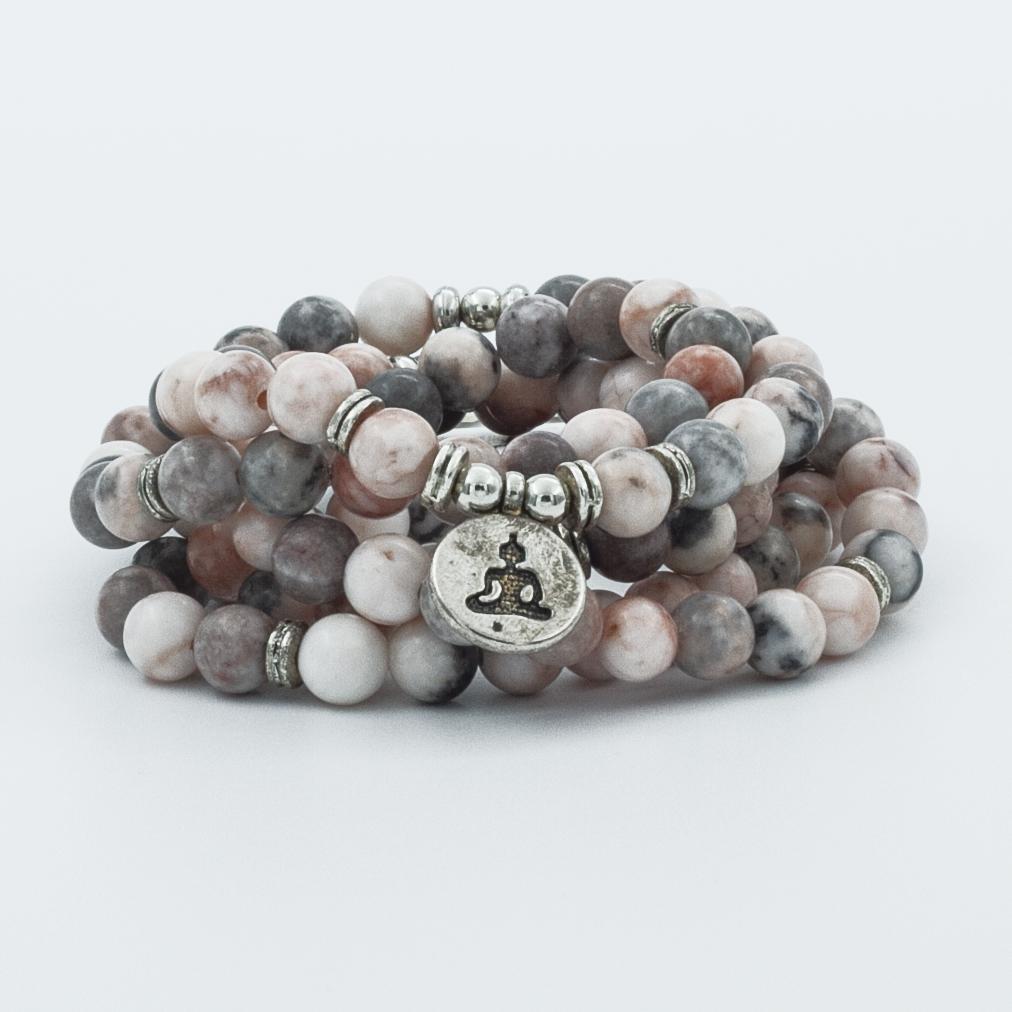 Pink Jasper Stone 108 Yoga Mala 6 & 8mm Bead Necklace Charm Bracelet - Image 2
