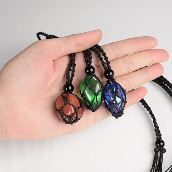 Boho-Style Woven Rope Cord Crystal Cage Necklace Holder: Your Perfect Talisman Display - Image 3