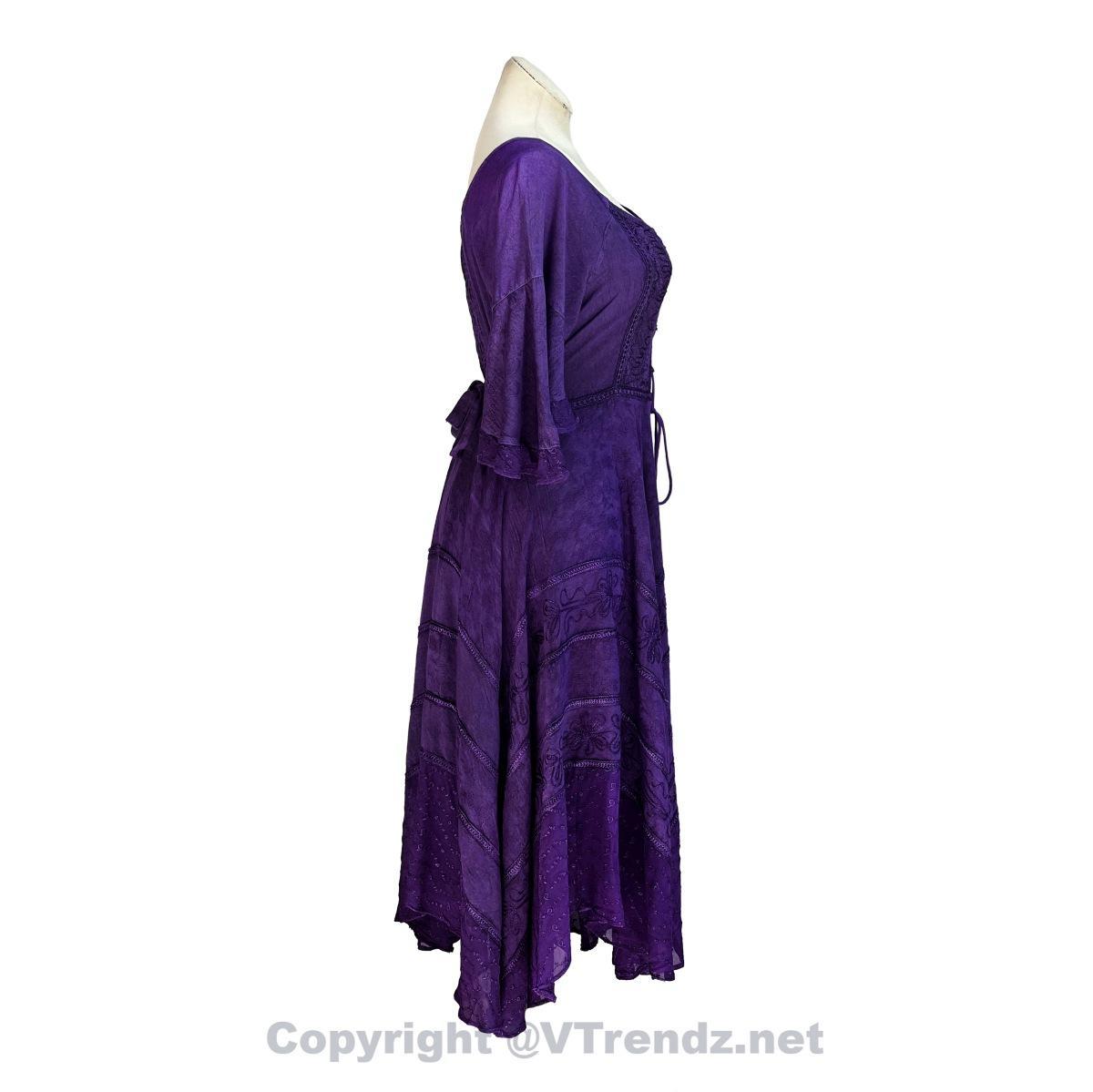 Long Sleeves Victorian Style Corset Dress with Georgette Lace & Threadwork - Image 10