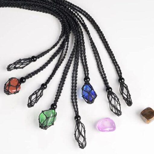 Boho-Style Woven Rope Cord Crystal Cage Necklace Holder: Your Perfect Talisman Display