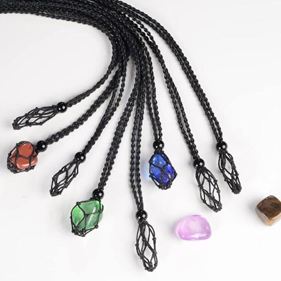 Boho-Style Woven Rope Cord Crystal Cage Necklace Holder: Your Perfect Talisman Display