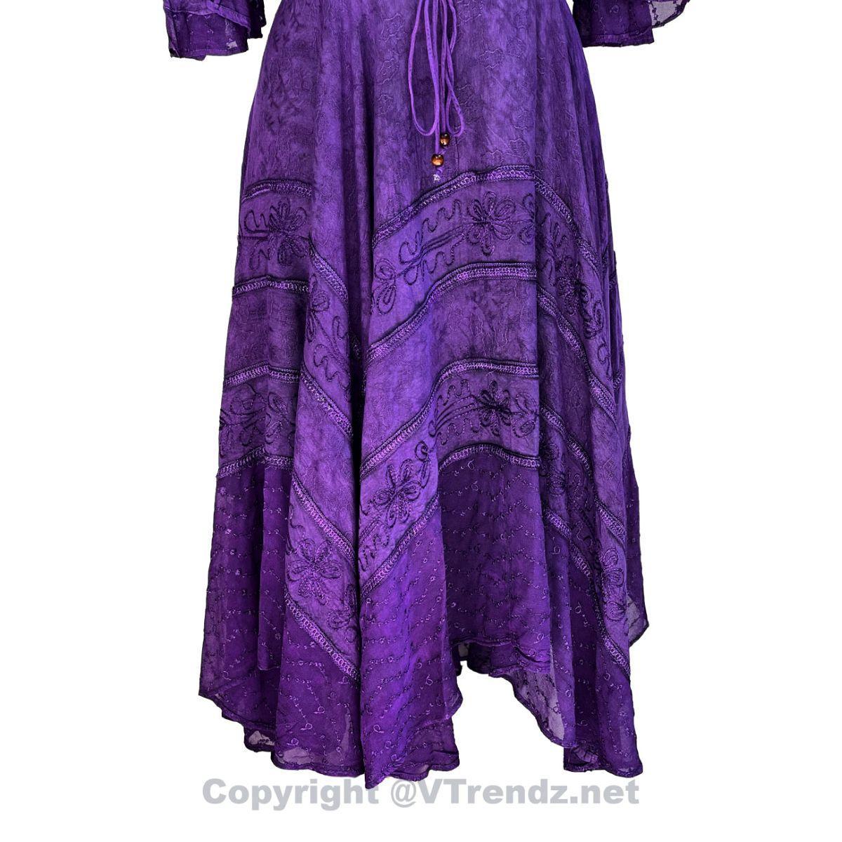 Long Sleeves Victorian Style Corset Dress with Georgette Lace & Threadwork - Image 9