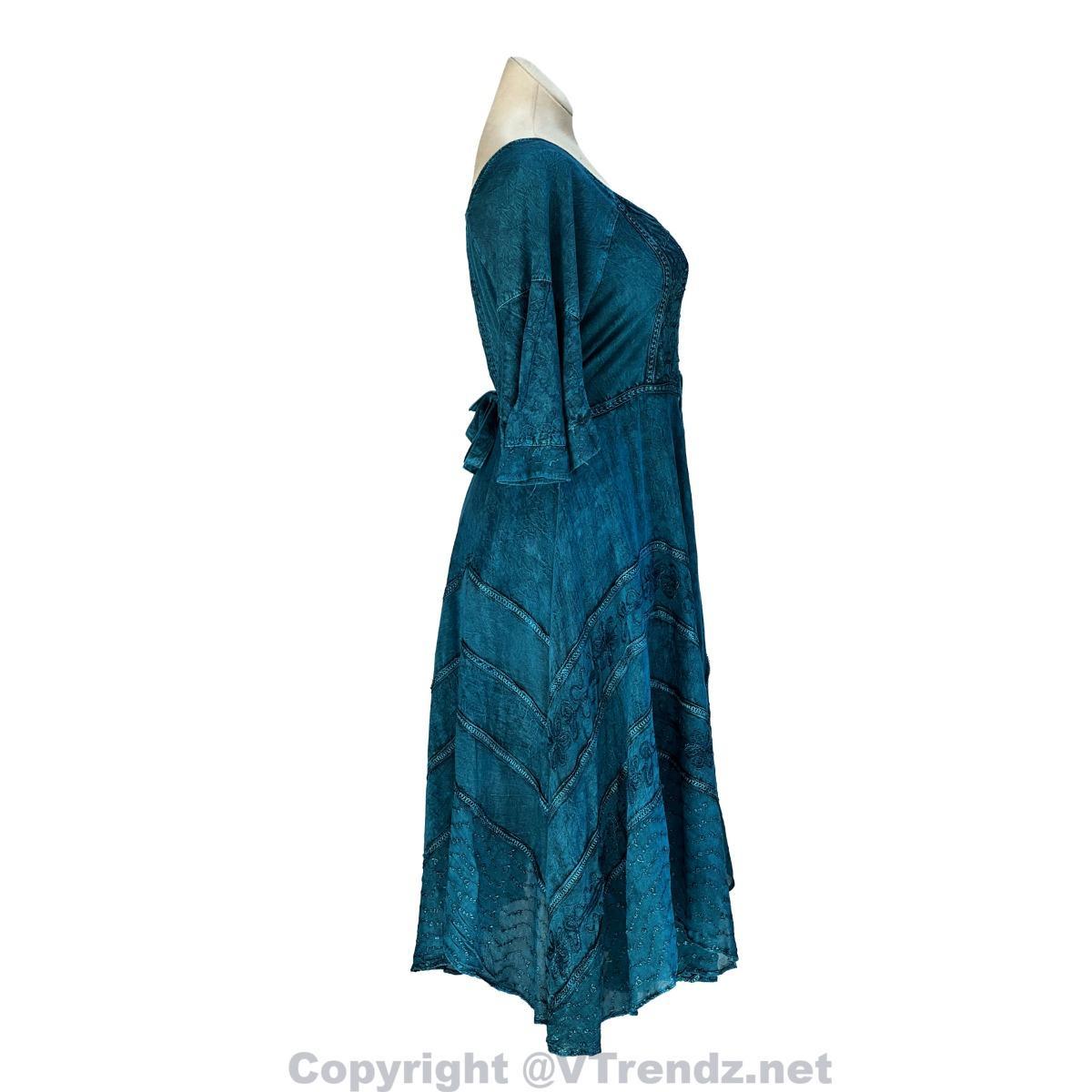 Long Sleeves Victorian Style Corset Dress with Georgette Lace & Threadwork - Image 40