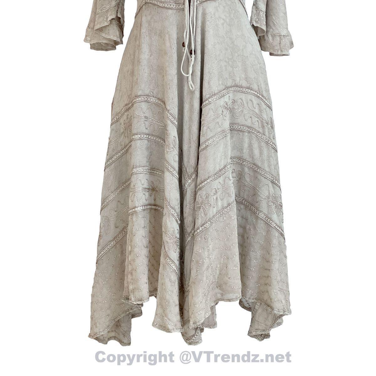 Long Sleeves Victorian Style Corset Dress with Georgette Lace & Threadwork - Image 33