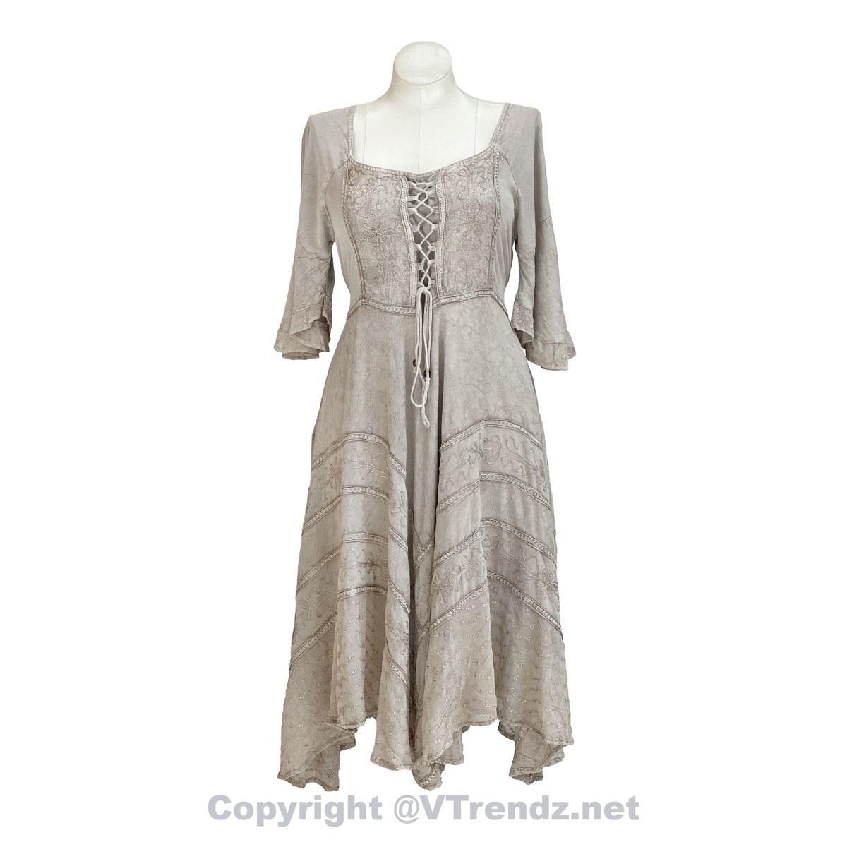 Long Sleeves Victorian Style Corset Dress with Georgette Lace & Threadwork - Image 31
