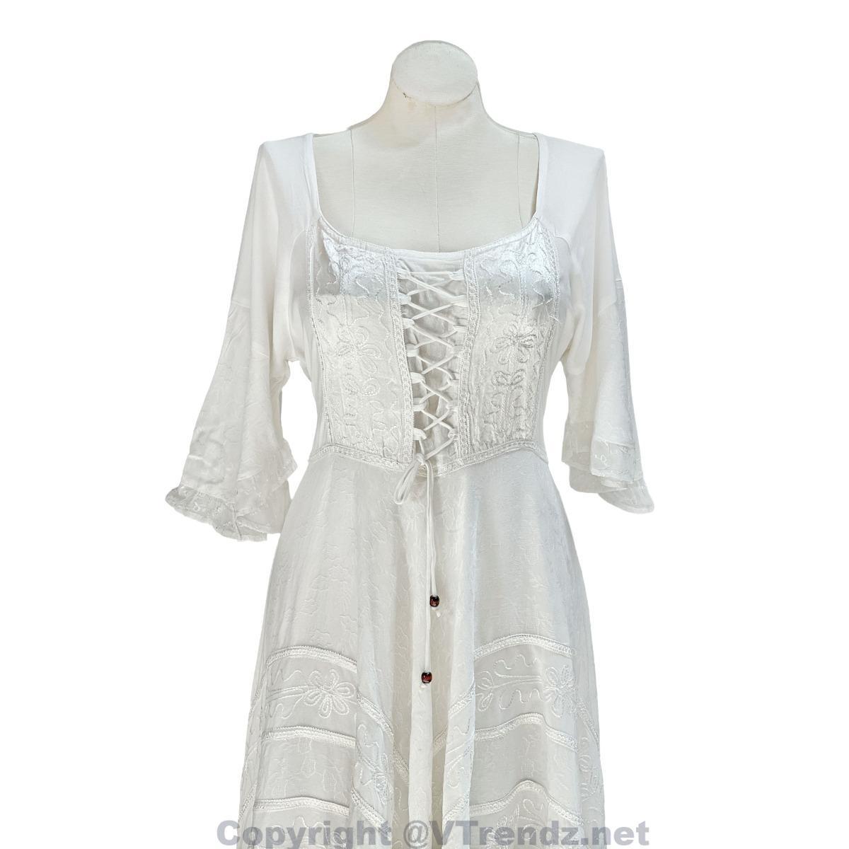 Long Sleeves Victorian Style Corset Dress with Georgette Lace & Threadwork - Image 20