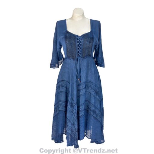 Long Sleeves Victorian Style Corset Dress with Georgette Lace & Threadwork