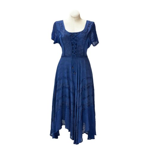 Short Sleeves Victorian Style Corset Dress with Lace & Floral Threadwork