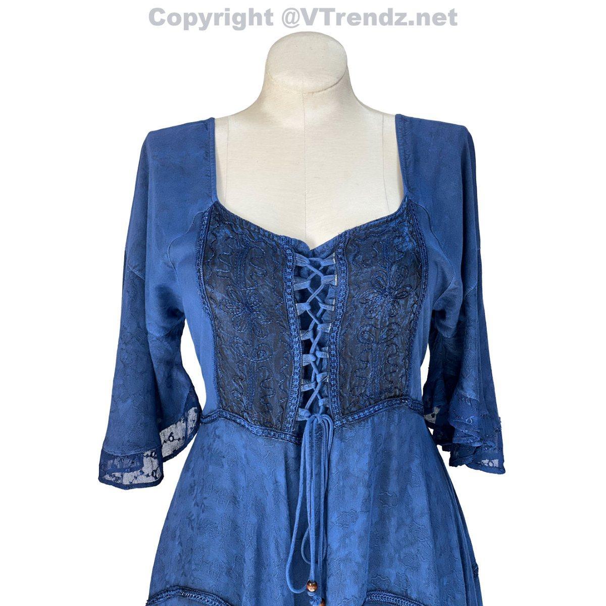 Long Sleeves Victorian Style Corset Dress with Georgette Lace & Threadwork - Image 2