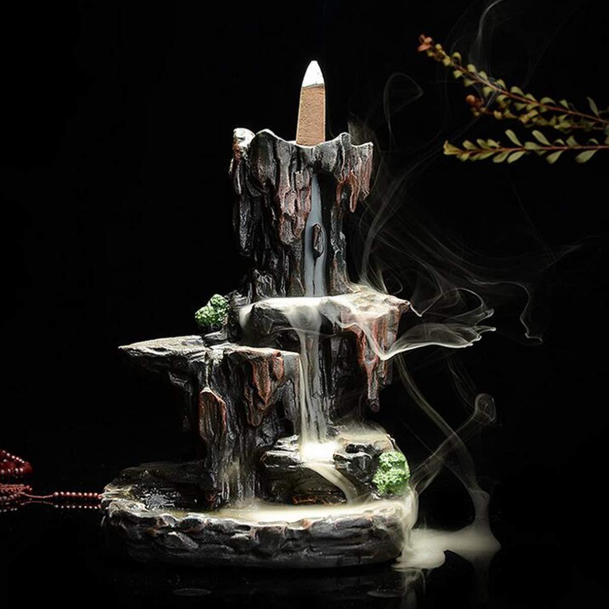 Rockery / Mountain Backflow Incense Burner, Reflux Burner, Large Handmade Ceramic Backflow Cone Sticks Incense Holder Home Décor Craftwork Figurine 16*13.5*23cm