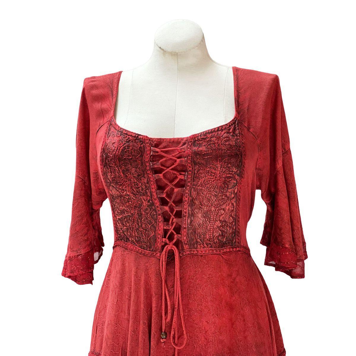 Long Sleeves Victorian Style Corset Dress with Georgette Lace & Threadwork - Image 14