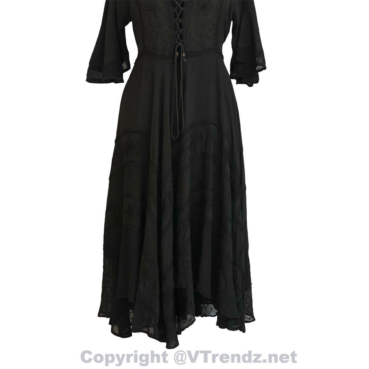 Long Sleeves Victorian Style Corset Dress with Georgette Lace & Threadwork - Image 27