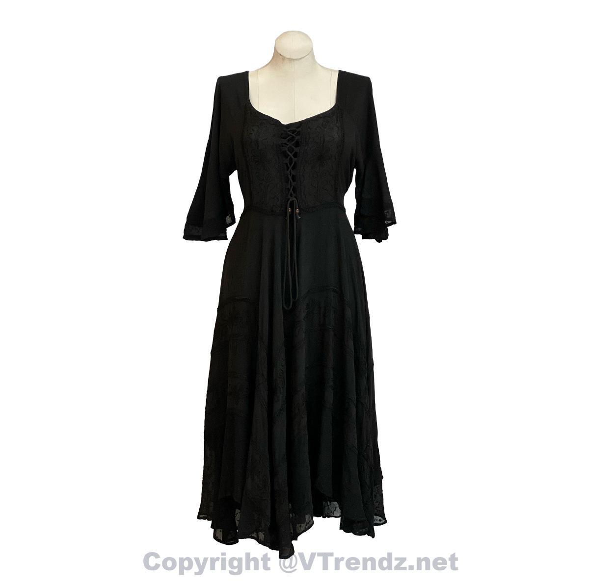 Long Sleeves Victorian Style Corset Dress with Georgette Lace & Threadwork - Image 26