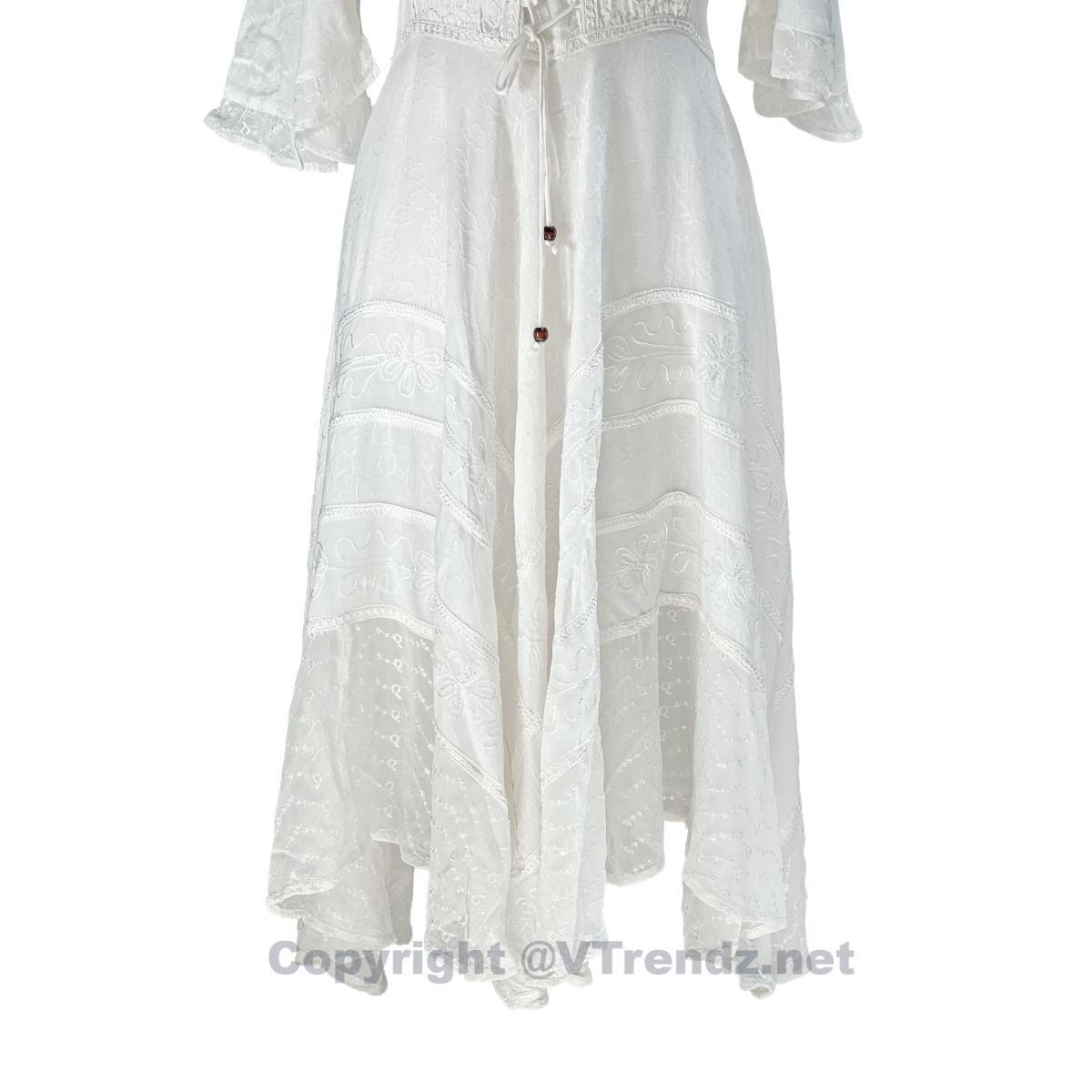 Long Sleeves Victorian Style Corset Dress with Georgette Lace & Threadwork - Image 21