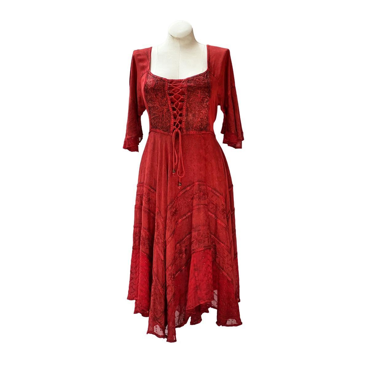 Long Sleeves Victorian Style Corset Dress with Georgette Lace & Threadwork - Image 13