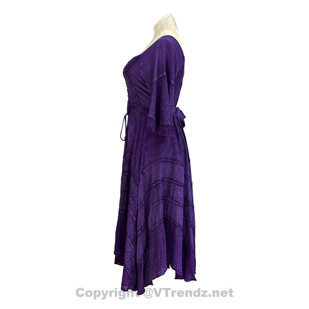 Long Sleeves Victorian Style Corset Dress with Georgette Lace & Threadwork - Image 12