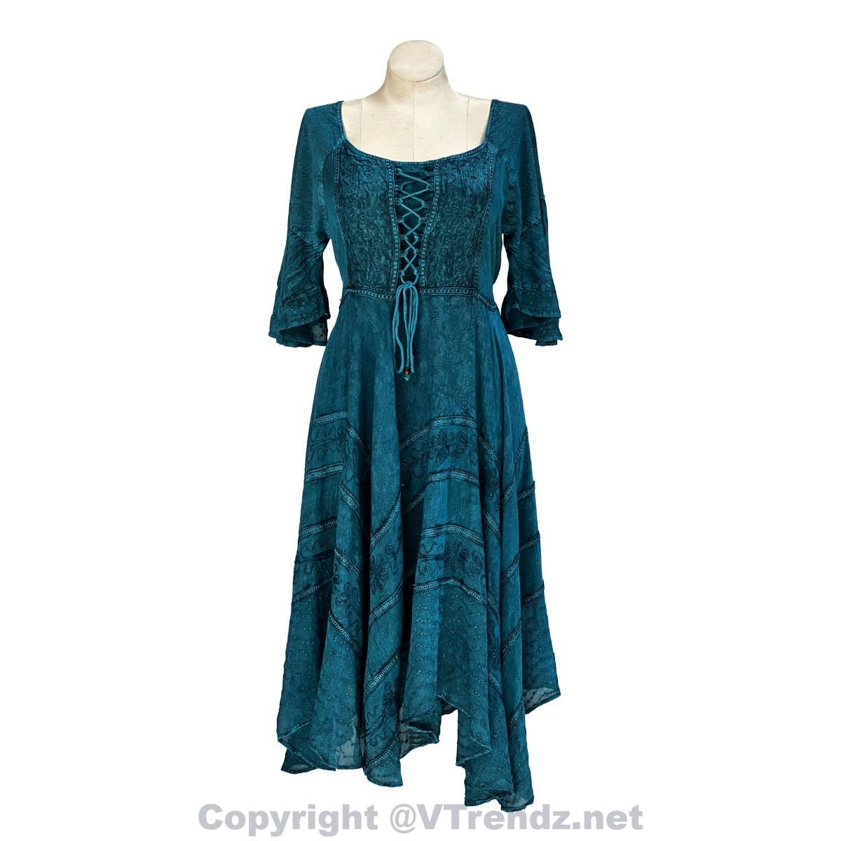 Long Sleeves Victorian Style Corset Dress with Georgette Lace & Threadwork - Image 37