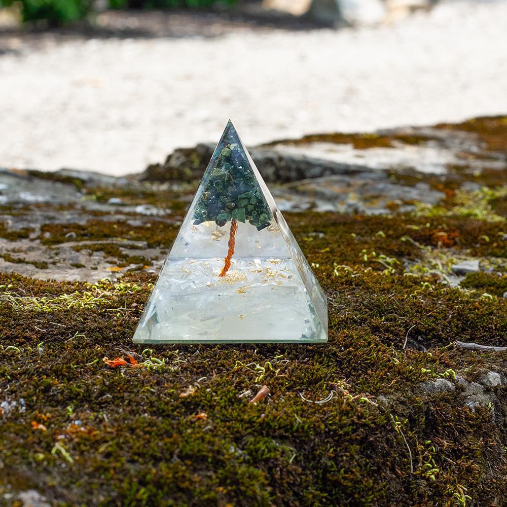 Selenite & Kambaba Jasper Base Tree of Life Orgonite Pyramid: Absolute Purification & Grounding Shield (3-Inch) - Image 3