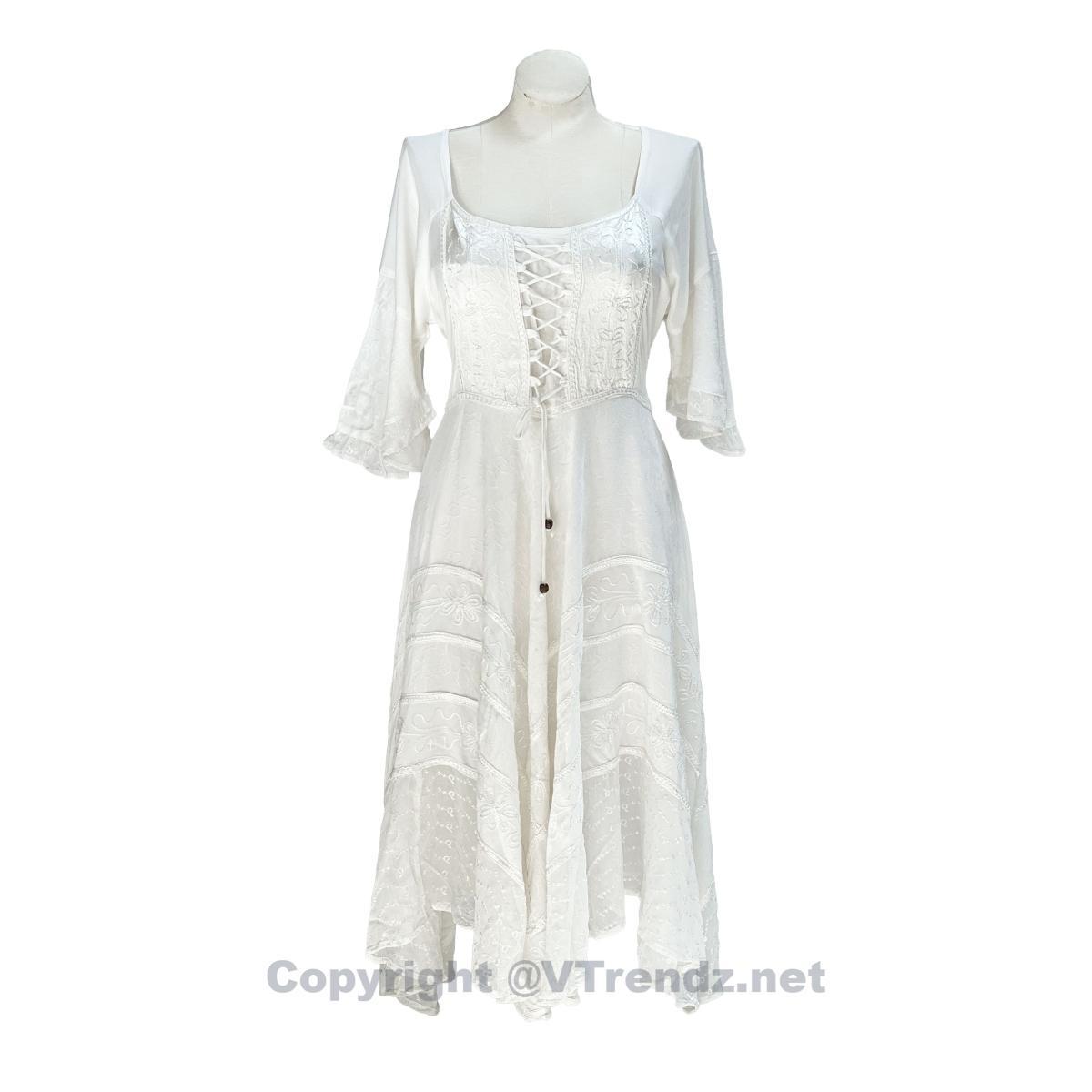Long Sleeves Victorian Style Corset Dress with Georgette Lace & Threadwork - Image 19