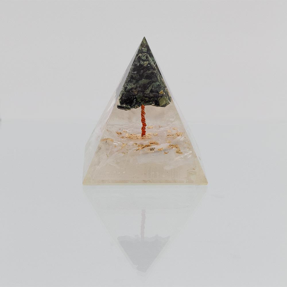 Selenite & Kambaba Jasper Base Tree of Life Orgonite Pyramid: Absolute Purification & Grounding Shield (3-Inch) - Image 2