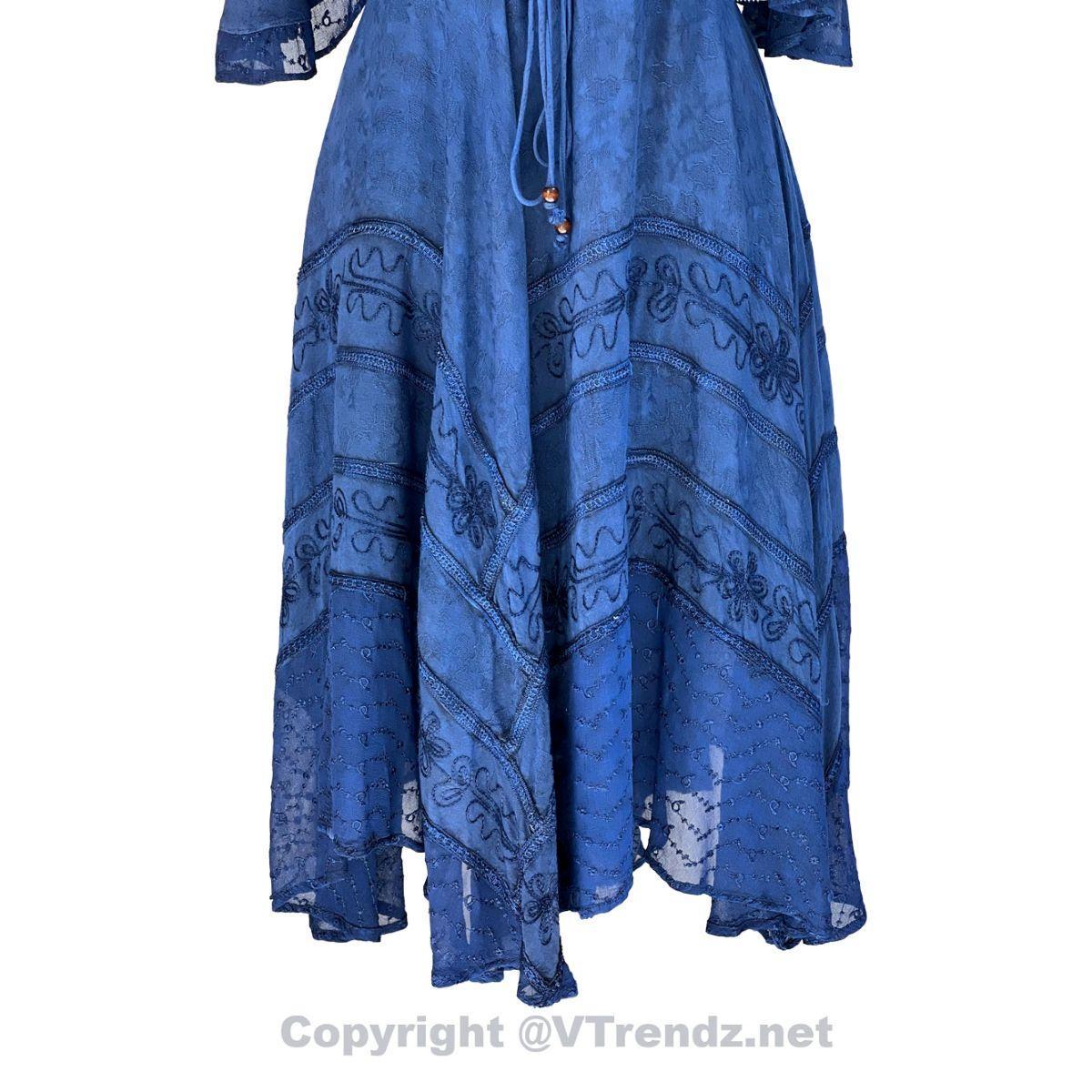 Long Sleeves Victorian Style Corset Dress with Georgette Lace & Threadwork - Image 3