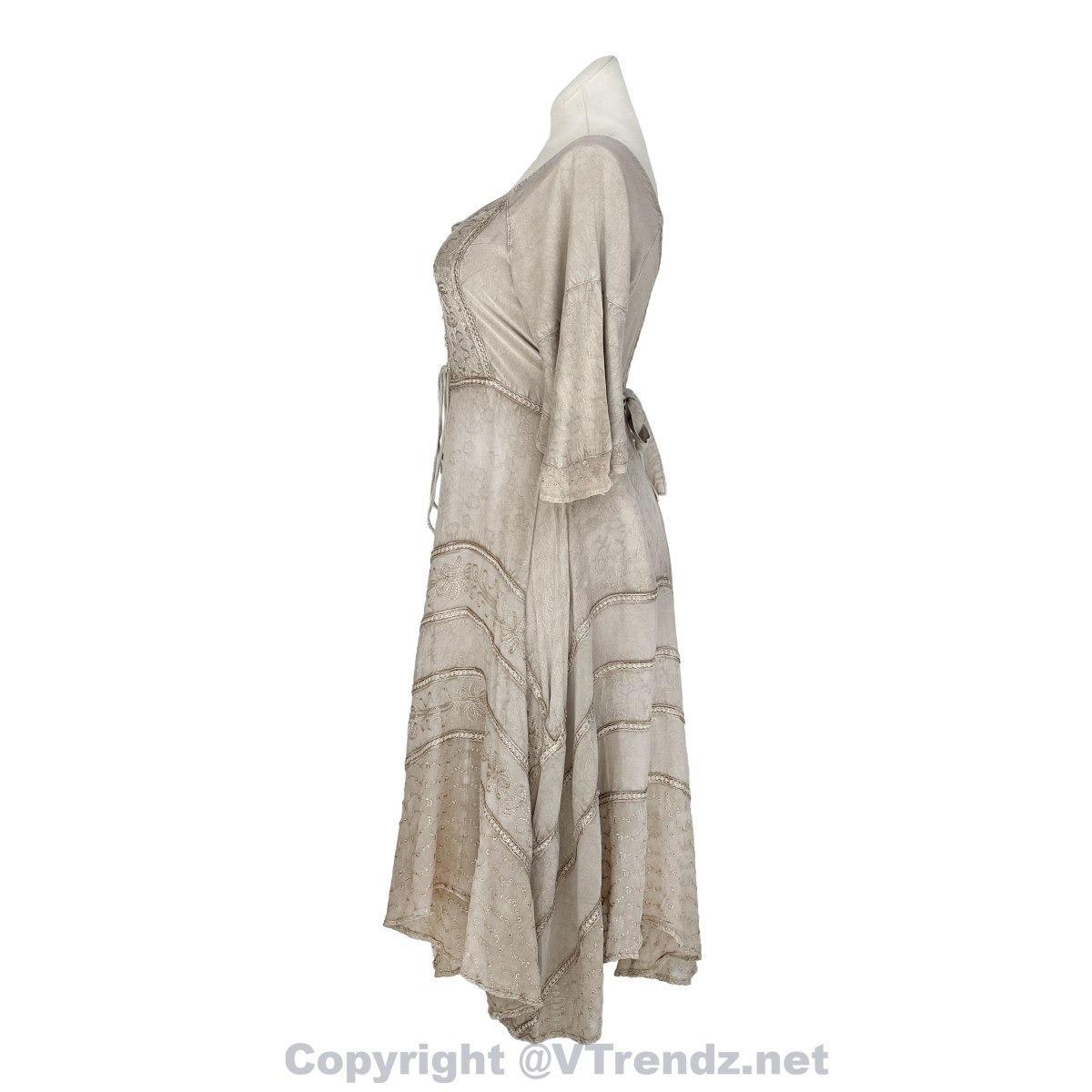 Long Sleeves Victorian Style Corset Dress with Georgette Lace & Threadwork - Image 36