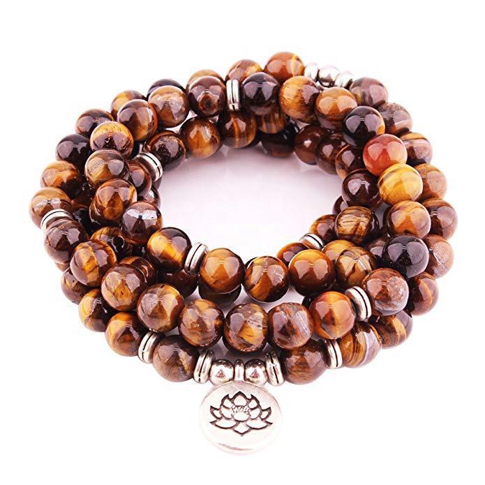 Yellow Tiger Eye 6 mm 108 Stone Mala Necklace Bracelet Yoga Bracelet Mala Lotus 108 Beads Bracelet