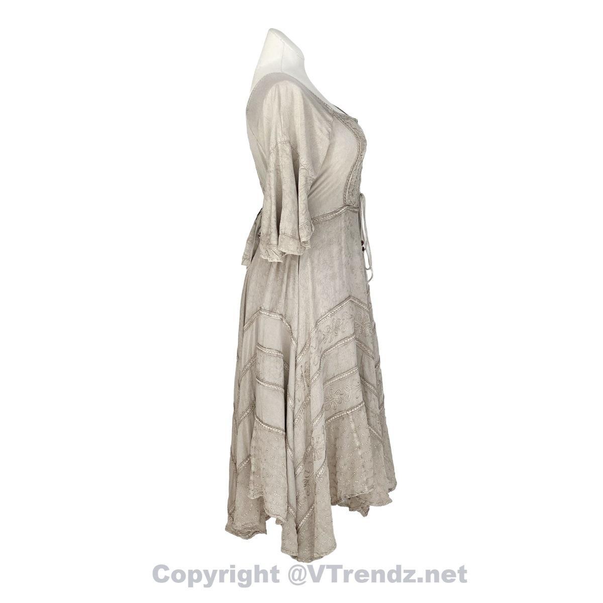 Long Sleeves Victorian Style Corset Dress with Georgette Lace & Threadwork - Image 34