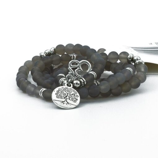 Lt Grey Moonstone 6 & 8 mm Stone 108 Mala Necklace Bracelet Women Yoga Bracelet Mala Lotus 108 Beads Bracelet